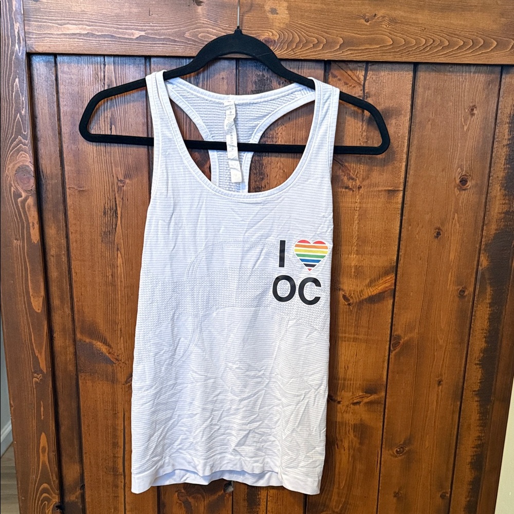Lululemon Swiftly Tech Tank Top, White “I ❤️ OC”, Size 6